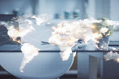 İş teması çizimi ve ofis içi arka planına çifte maruz kalma. Başarı kavramı