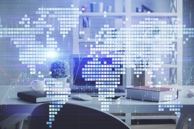 İş teması çizimi ve ofis içi arka planına çifte maruz kalma. Başarı kavramı