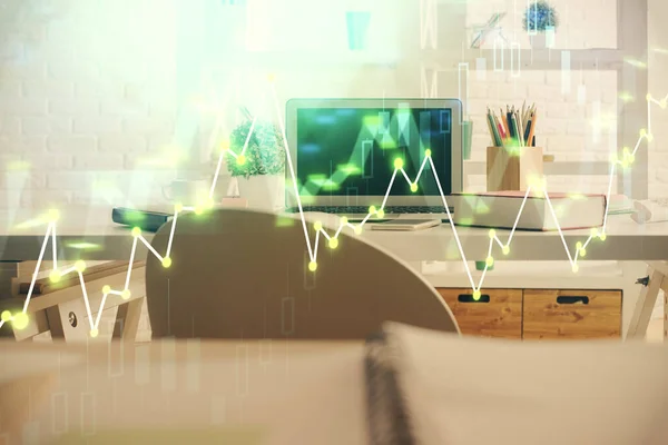 Двойное обнажение чертежа финансового графа и внутреннего фона офиса. концепция фондового рынка. — стоковое фото