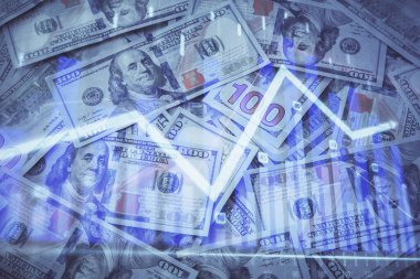 Önx grafiğinin arka plandaki dolarları iki katına çıkarması. Finans piyasası kavramı.
