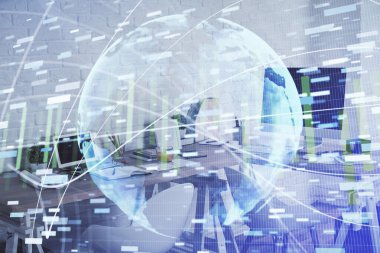 İş teması çizimi ve ofis içi arka planına çifte maruz kalma. Başarı kavramı