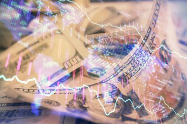 Önx grafiğinin arka plandaki dolarları iki katına çıkarması. Finans piyasası kavramı.