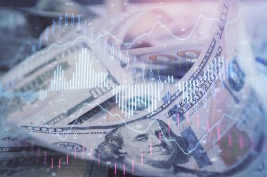 Önx grafiğinin arka plandaki dolarları iki katına çıkarması. Finans piyasası kavramı.