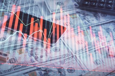 Önx grafiğinin arka plandaki dolarları iki katına çıkarması. Finans piyasası kavramı.
