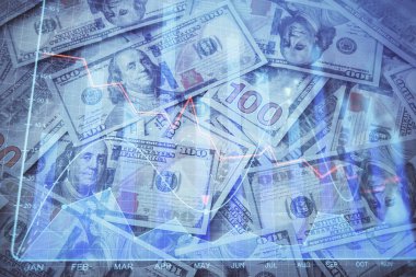 Önx grafiğinin arka plandaki dolarları iki katına çıkarması. Finans piyasası kavramı.
