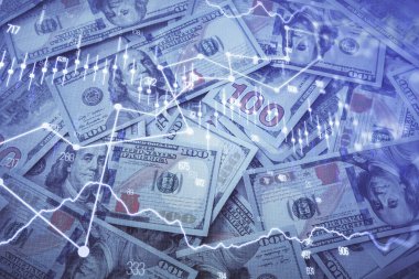 Önx grafiğinin arka plandaki dolarları iki katına çıkarması. Finans piyasası kavramı.