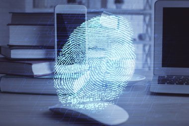 Parmak izi çizimi ve cep telefonu arkaplanı iki kez kullanılıyor. Gezici güvenlik kavramı