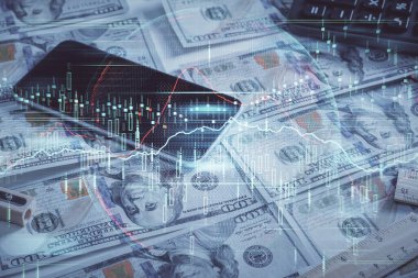 Önx grafiğinin arka plandaki dolarları iki katına çıkarması. Finans piyasası kavramı.