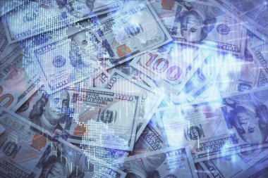 Önx grafiğinin arka plandaki dolarları iki katına çıkarması. Finans piyasası kavramı.