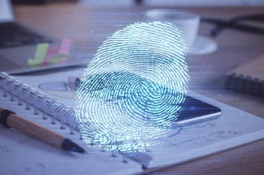 Parmak izi çizimi ve cep telefonu arkaplanı iki kez kullanılıyor. Gezici güvenlik kavramı