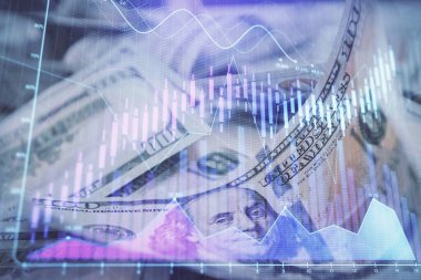 Önx grafiğinin arka plandaki dolarları iki katına çıkarması. Finans piyasası kavramı.