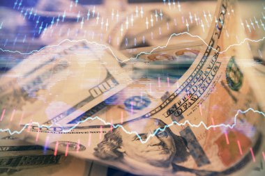 Önx grafiğinin arka plandaki dolarları iki katına çıkarması. Finans piyasası kavramı.