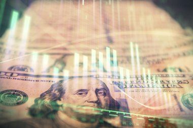 Önx grafiğinin arka plandaki dolarları iki katına çıkarması. Finans piyasası kavramı.