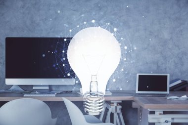 Ampul ve ofis içi arka planının iki katı. Fikir kavramı.