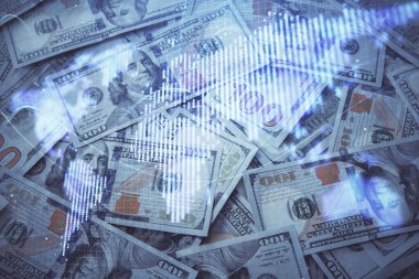 İşletme temasının çoklu pozu bize dolar banknotları üzerinden geçiyor. Finansal başarı kavramı.