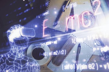 Teknik formül çizimi ve çalışma masası veiw çift maruz. Eğitim kavramı.