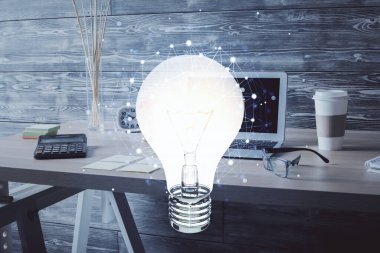 Ampul ve ofis içi arka planının iki katı. Fikir kavramı.