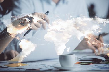 İşletme temasının arka planda not tutanların üzerine çizilmesi. Finans dünyası kavramı