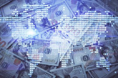 İşletme temasının çoklu pozu bize dolar banknotları üzerinden geçiyor. Finansal başarı kavramı.