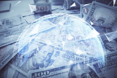 İşletme temasının çoklu pozu bize dolar banknotları üzerinden geçiyor. Finansal başarı kavramı.