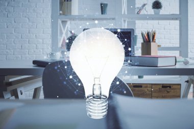 Ampul ve ofis içi arka planının iki katı. Fikir kavramı.