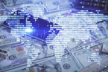 İşletme temasının çoklu pozu bize dolar banknotları üzerinden geçiyor. Finansal başarı kavramı.