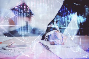 İşletme temasının arka planda not tutanların üzerine çizilmesi. Finans dünyası kavramı