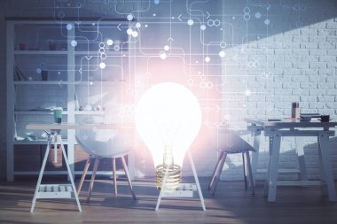 Ampul ve ofis içi arka planının iki katı. Fikir kavramı.