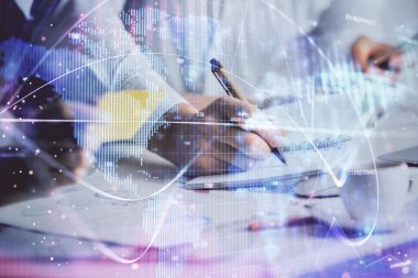 İşletme temasının arka planda not tutanların üzerine çizilmesi. Finans dünyası kavramı