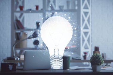 Ampul ve ofis içi arka planının iki katı. Fikir kavramı.