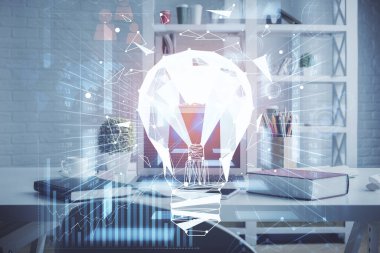 Ampul ve ofis içi arka planının iki katı. Fikir kavramı.