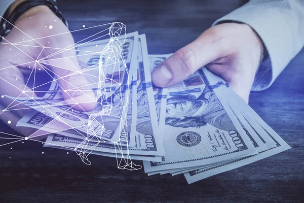 Multi Exponering Kreativ Teckning Hologram Och Usa Dollar Räkningar Och — Stockfoto