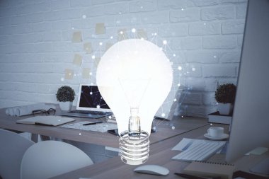 Ampul ve ofis içi arka planının iki katı. Fikir kavramı.