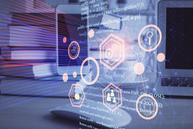 Veri teması çizimi ve cep telefonu arkaplanı çift pozlama. Yenilik kavramı