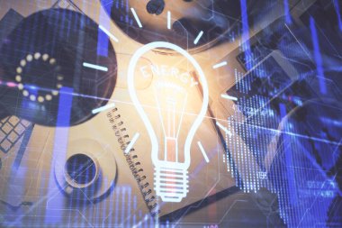 Ampul çizimi ve çalışma masası örtüsü. Fikir kavramı.