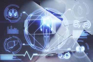 Eğitim teması telefonlu masanın üzerine iki kez çizilmiş. Üst Manzara. Bilim eğitimi kavramı.