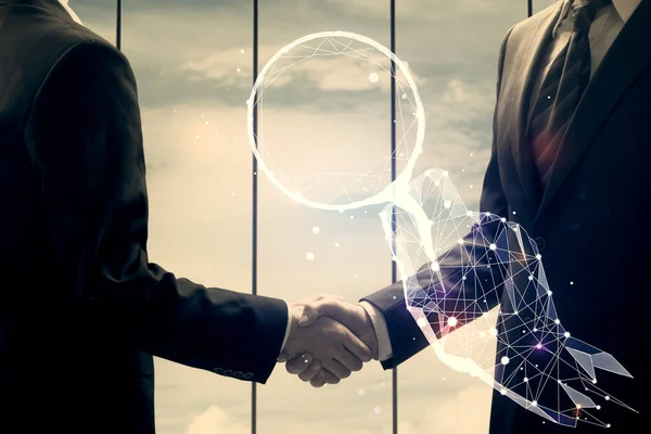 Multi Exposure Creative Drawing Hologram Handshake Two Men Start Concept — Stock Photo, Image