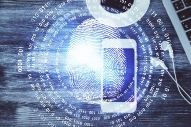 Masanın üzerinde telefon ile parmak izine iki kez rastlandı. Üst Manzara. Gezici güvenlik kavramı.