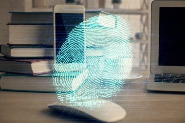 Parmak izi çizimi ve cep telefonu arkaplanı iki kez kullanılıyor. Gezici güvenlik kavramı