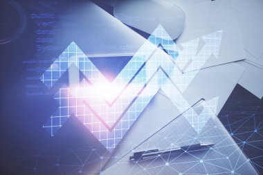 Telefonunla masanın üzerine çift taraflı ok çizilmiş. Üst Manzara. Büyüme kavramı.