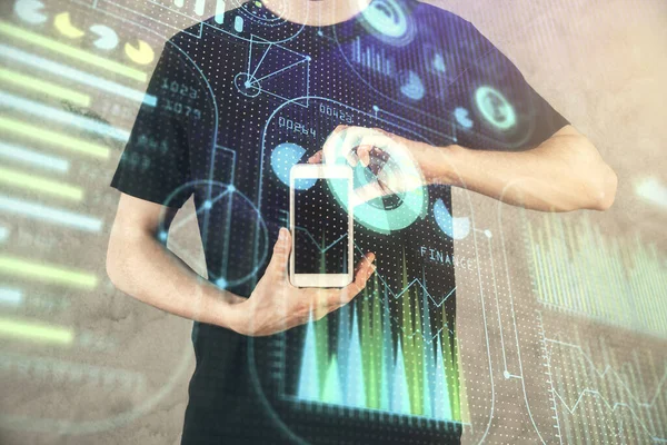 Двойное Воздействие Рукопожатия Человека Использование Цифрового Устройства Рисунка Голограммы Темы — стоковое фото