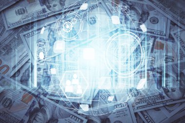 Sosyal ağların çoklu pozlanması bize dolar banknotları veriyor. İnsanlarla bağlantı kavramı.
