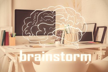 Yaratıcı tema çizimleri ve ofis içi arka planının çoklu pozlandırılması.