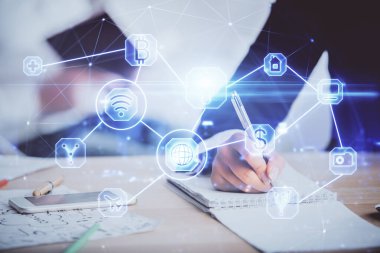 Not alan insanların üzerine sosyal ağ temasının çifte pozlandırılması. İnsan bağlantısı kavramı