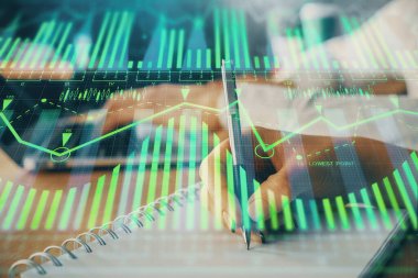 Veri temalı çizimin arka plan yazan insanların üzerine çifte pozlanması. Teknoloji kavramı