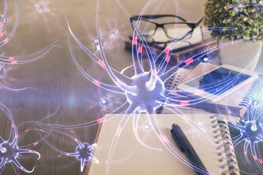 Nöron çizimine ve cep telefonu geçmişine çifte maruz kalma. Tıp eğitimi kavramı