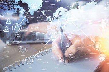 Not alan insanların üzerine sosyal ağ temasının çifte pozlandırılması. İnsan bağlantısı kavramı