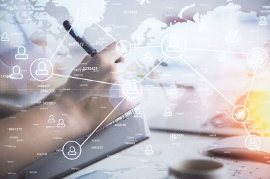 Not alan insanların üzerine sosyal ağ temasının çifte pozlandırılması. İnsan bağlantısı kavramı