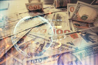 Dünya haritasının arka plandaki dolarları iki katına çıkarması. Uluslararası kavram.