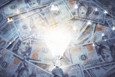 Sosyal ağların çoklu pozlanması bize dolar banknotları veriyor. İnsanlarla bağlantı kavramı.